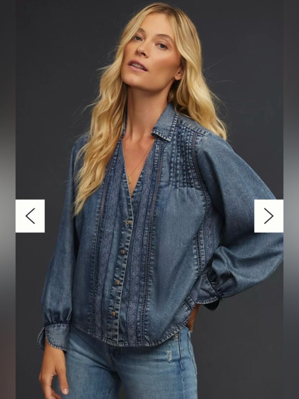 Pilcro Blue Washed Denim-Style Button Front Blouse